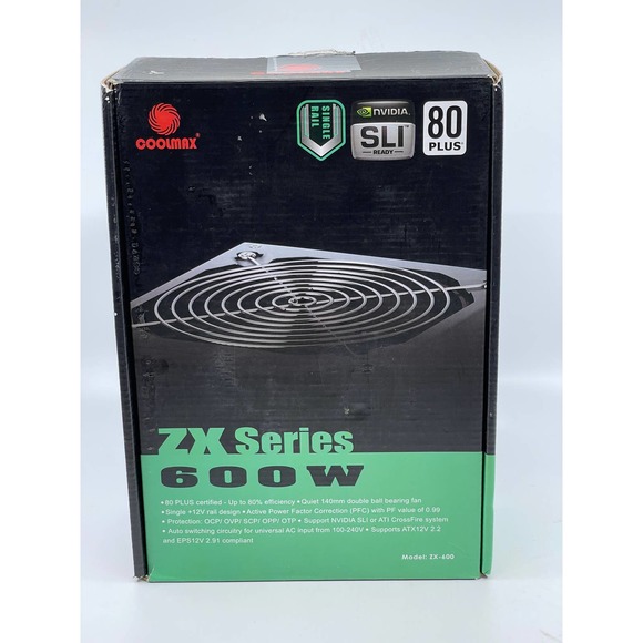 NEW Coolmax ZX Series 600W Single Rail ZX-600 Nvidia SLI Ready Power Supply - Picture 1 of 9